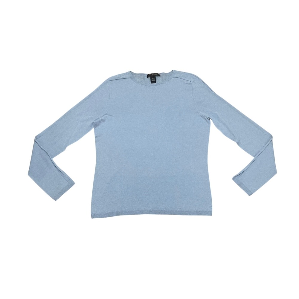 St. John Women M Light Blue Wool Silk Quiet Luxury Long Sleeve Crew Neck Sweater